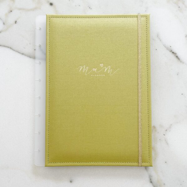 Mumplanner set losse kaften – Matcha green met logo geel goud